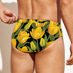 Yellow Tulip Pattern Print Men's Swim Briefs