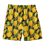 Yellow Tulip Pattern Print Men's Swim Trunks