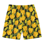 Yellow Tulip Pattern Print Men's Swim Trunks