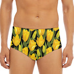 Yellow Tulip Pattern Print Men's Triangle Swim Briefs