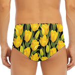 Yellow Tulip Pattern Print Men's Triangle Swim Briefs