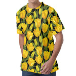 Yellow Tulip Pattern Print Men's Velvet T-Shirt