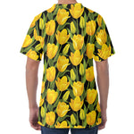 Yellow Tulip Pattern Print Men's Velvet T-Shirt