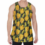 Yellow Tulip Pattern Print Men's Velvet Tank Top