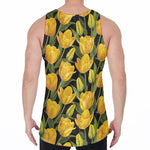 Yellow Tulip Pattern Print Men's Velvet Tank Top
