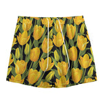Yellow Tulip Pattern Print Mesh Shorts