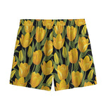 Yellow Tulip Pattern Print Mesh Shorts