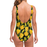 Yellow Tulip Pattern Print One Piece Swimsuit