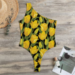 Yellow Tulip Pattern Print One Shoulder Bodysuit