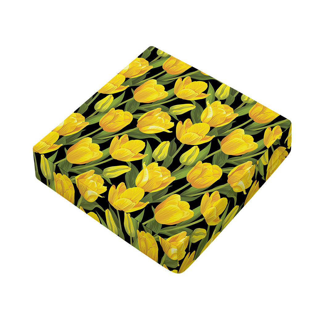 Yellow Tulip Pattern Print Outdoor Seat Cushion Cover