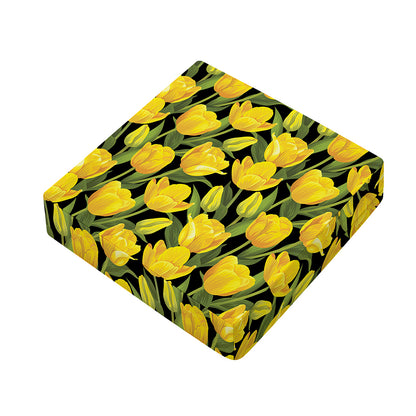 Yellow Tulip Pattern Print Outdoor Seat Cushion Cover