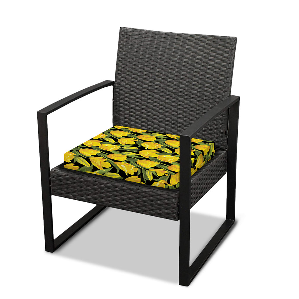 Yellow Tulip Pattern Print Outdoor Seat Cushion Cover