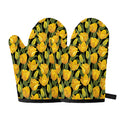 Yellow Tulip Pattern Print Oven Mitts