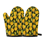 Yellow Tulip Pattern Print Oven Mitts