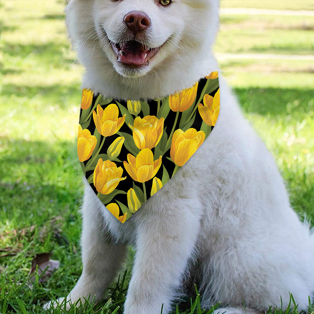 Yellow Tulip Pattern Print Over The Collar Dog Bandana