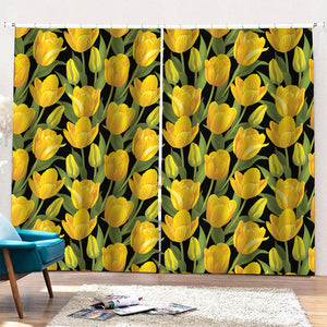 Yellow Tulip Pattern Print Pencil Pleat Curtains