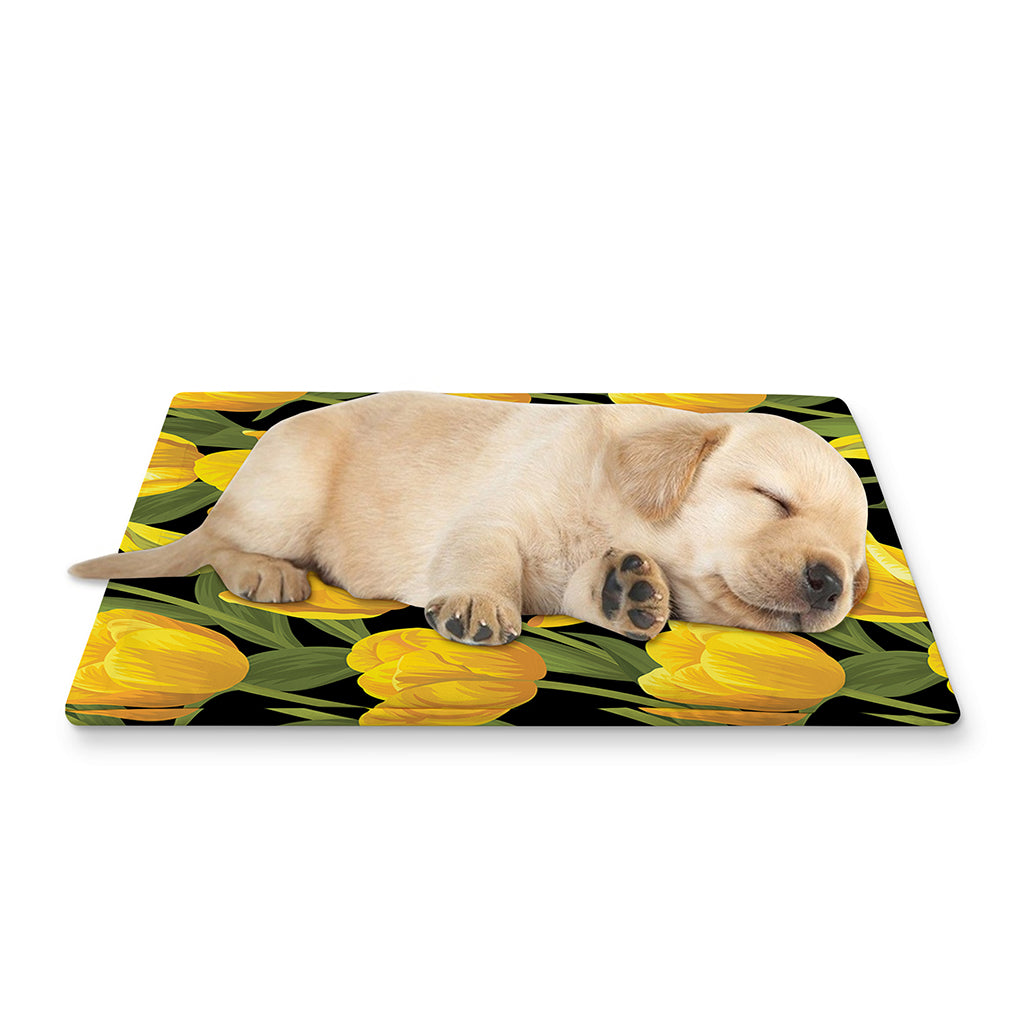 Yellow Tulip Pattern Print Pet Cooling Mat Cover