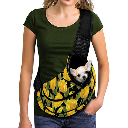 Yellow Tulip Pattern Print Pet Sling Carrier