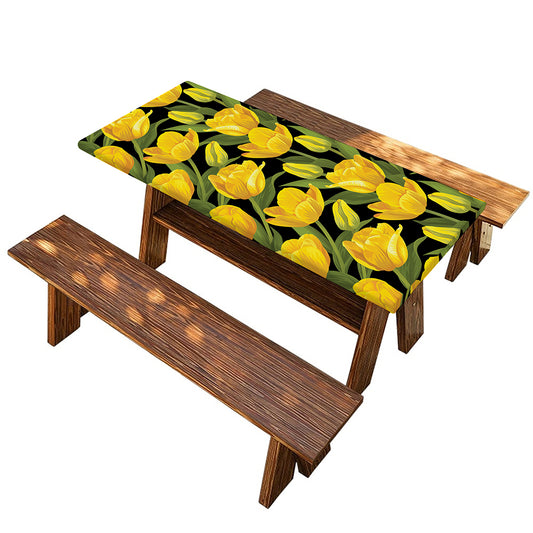 Yellow Tulip Pattern Print Picnic Table Cover