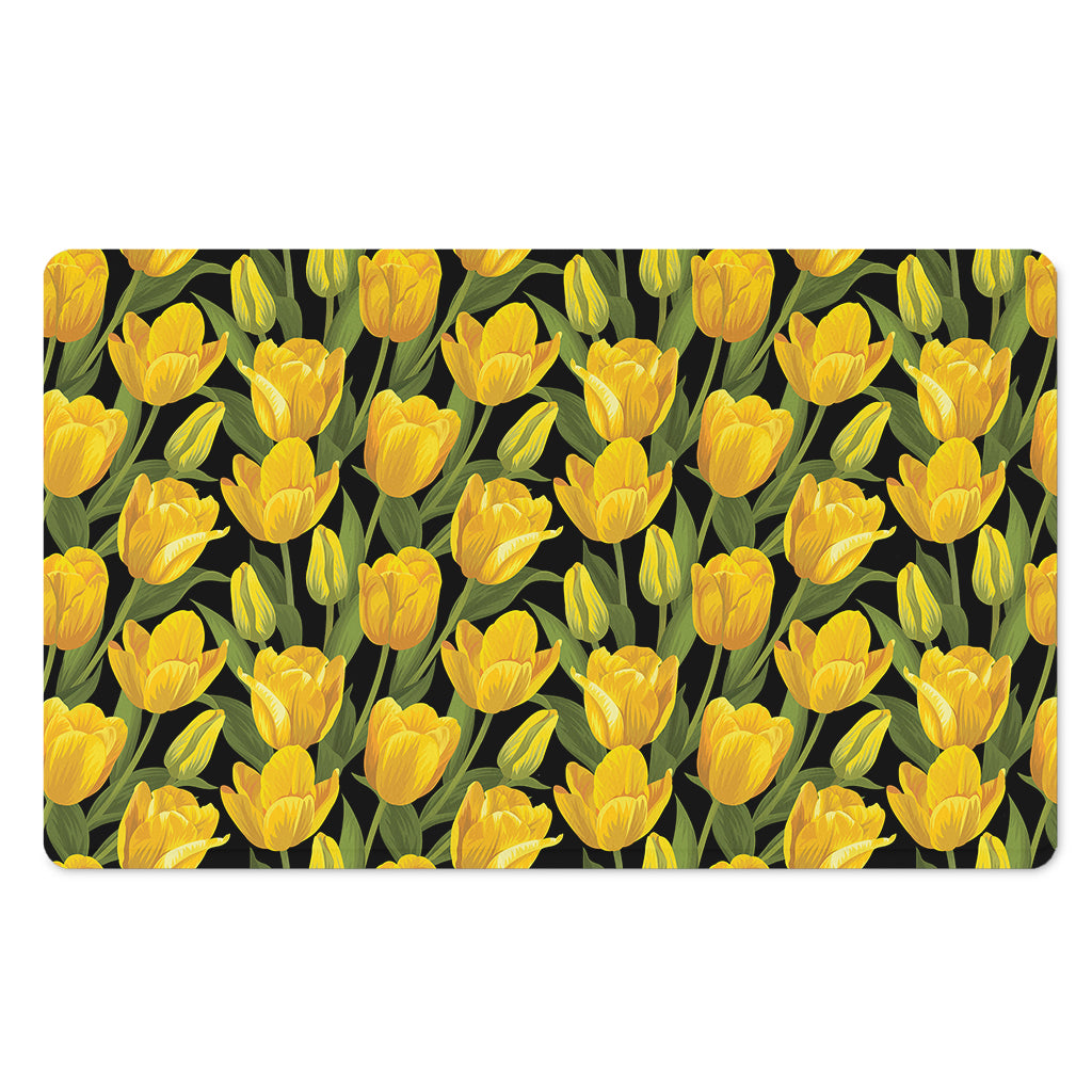 Yellow Tulip Pattern Print Polyester Doormat