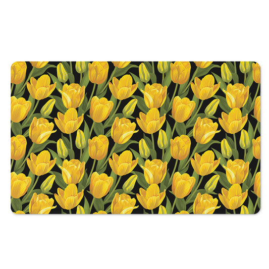 Yellow Tulip Pattern Print Polyester Doormat