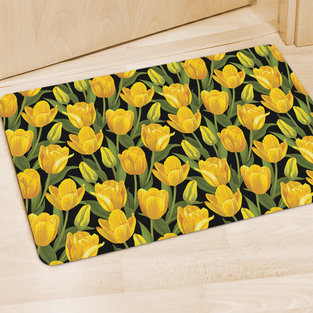 Yellow Tulip Pattern Print Polyester Doormat