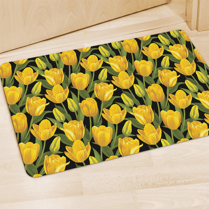 Yellow Tulip Pattern Print Polyester Doormat