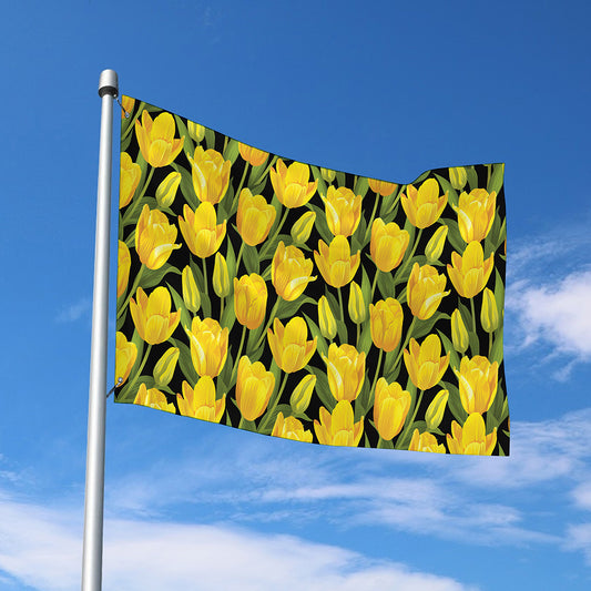 Yellow Tulip Pattern Print Polyester Flag