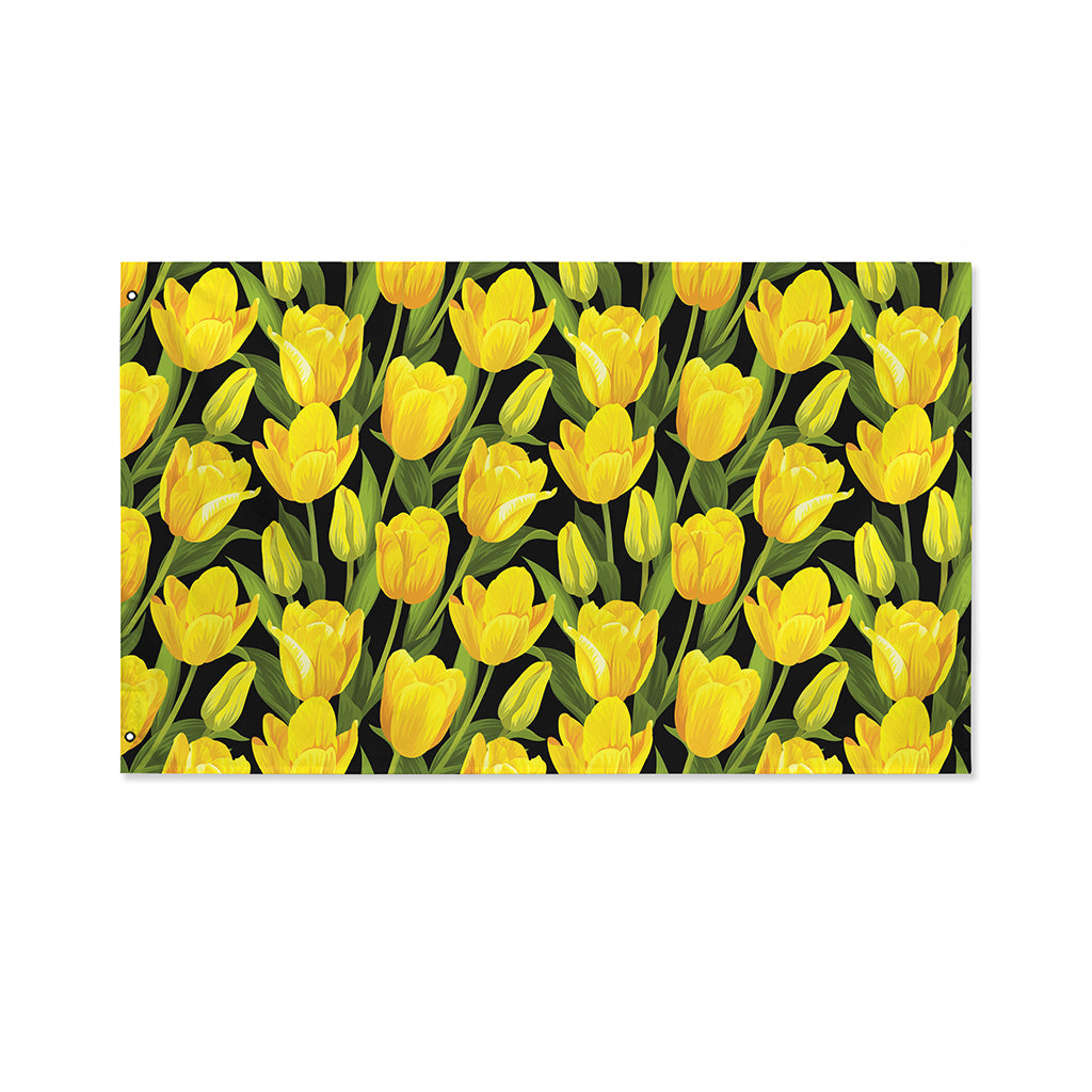 Yellow Tulip Pattern Print Polyester Flag