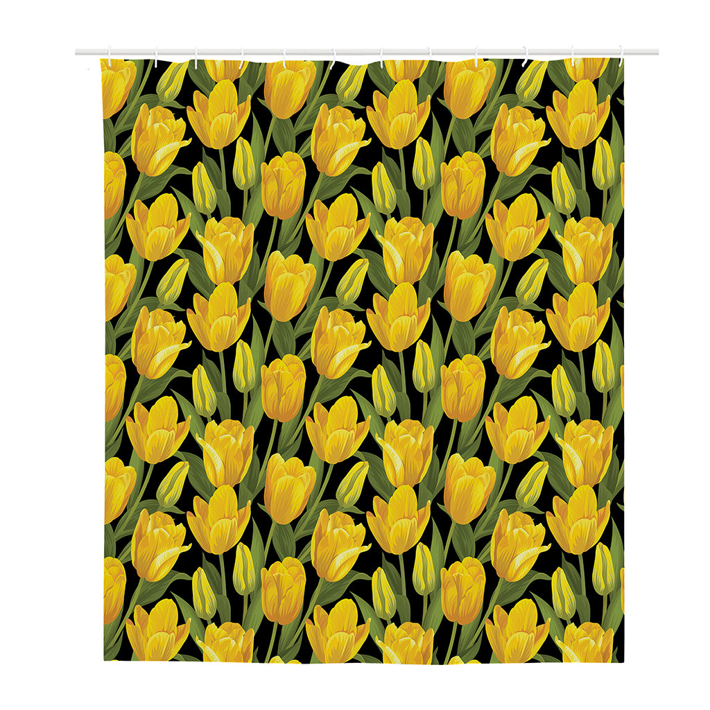 Yellow Tulip Pattern Print Polyester Shower Curtain