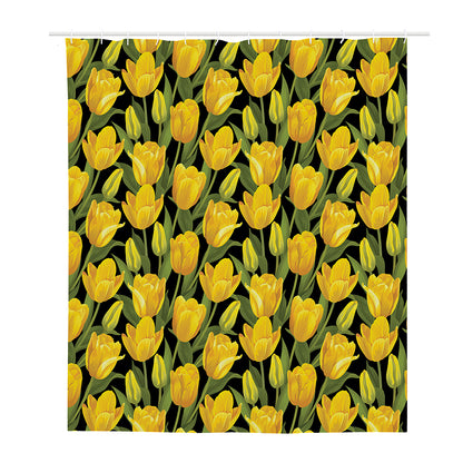 Yellow Tulip Pattern Print Polyester Shower Curtain