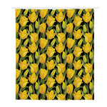 Yellow Tulip Pattern Print Polyester Shower Curtain