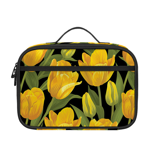 Yellow Tulip Pattern Print Portable Lunch Bag
