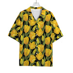 Yellow Tulip Pattern Print Rayon Hawaiian Shirt