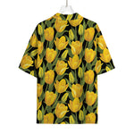Yellow Tulip Pattern Print Rayon Hawaiian Shirt