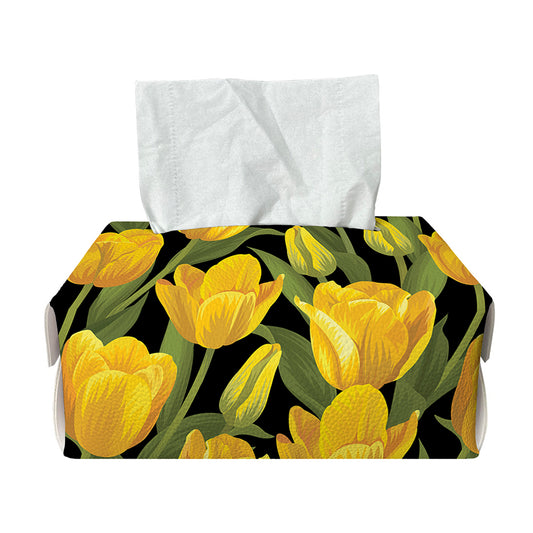 Yellow Tulip Pattern Print Rectangle Tissue Box Cover