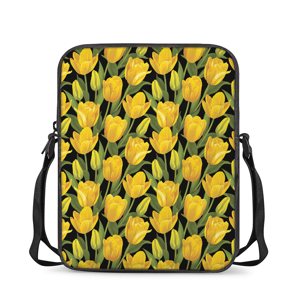 Yellow Tulip Pattern Print Rectangular Crossbody Bag