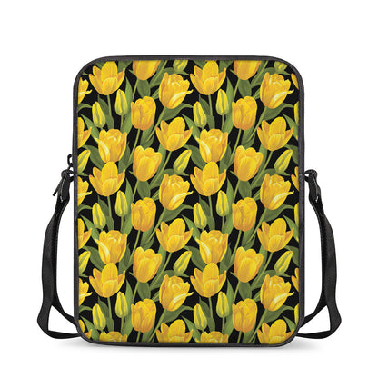 Yellow Tulip Pattern Print Rectangular Crossbody Bag
