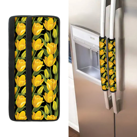 Yellow Tulip Pattern Print Refrigerator Handle Covers