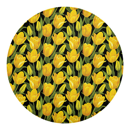 Yellow Tulip Pattern Print Round Blanket