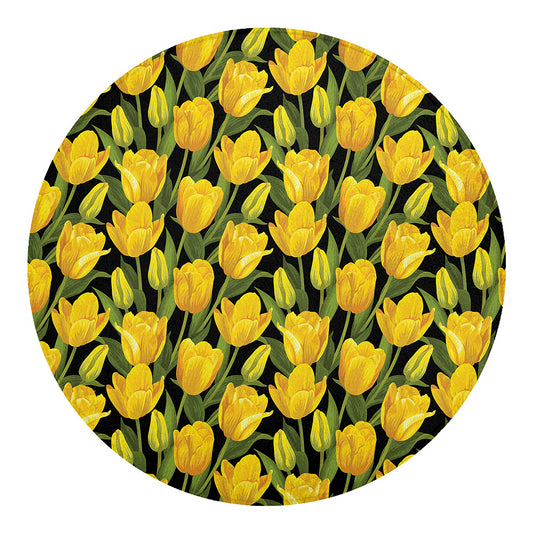 Yellow Tulip Pattern Print Round Blanket