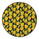 Yellow Tulip Pattern Print Round Floor Mat