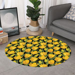 Yellow Tulip Pattern Print Round Rug
