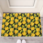 Yellow Tulip Pattern Print Rubber Doormat