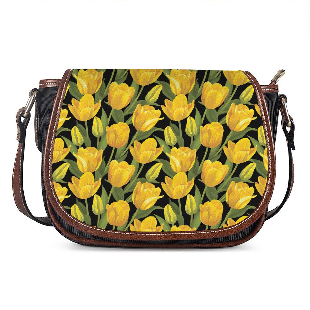 Yellow Tulip Pattern Print Saddle Bag