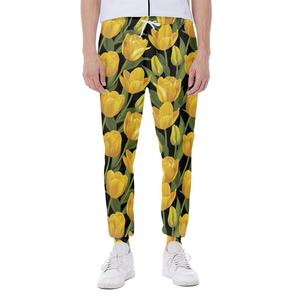 Yellow Tulip Pattern Print Scuba Joggers