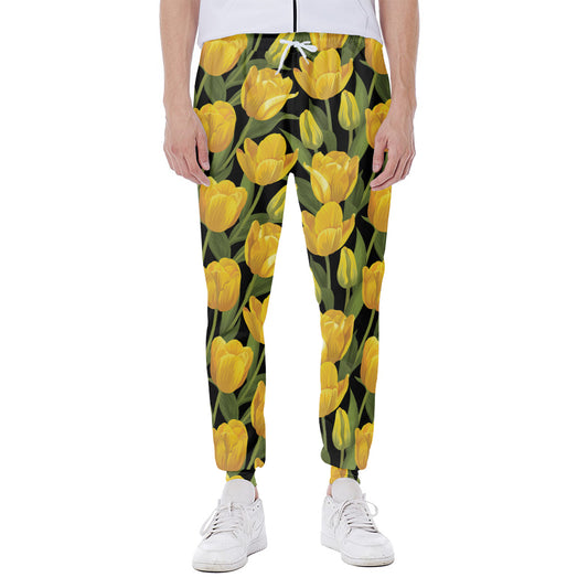 Yellow Tulip Pattern Print Scuba Joggers