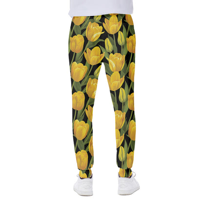 Yellow Tulip Pattern Print Scuba Joggers