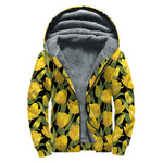 Yellow Tulip Pattern Print Sherpa Lined Zip Up Hoodie