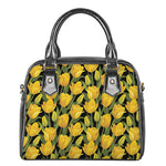 Yellow Tulip Pattern Print Shoulder Handbag